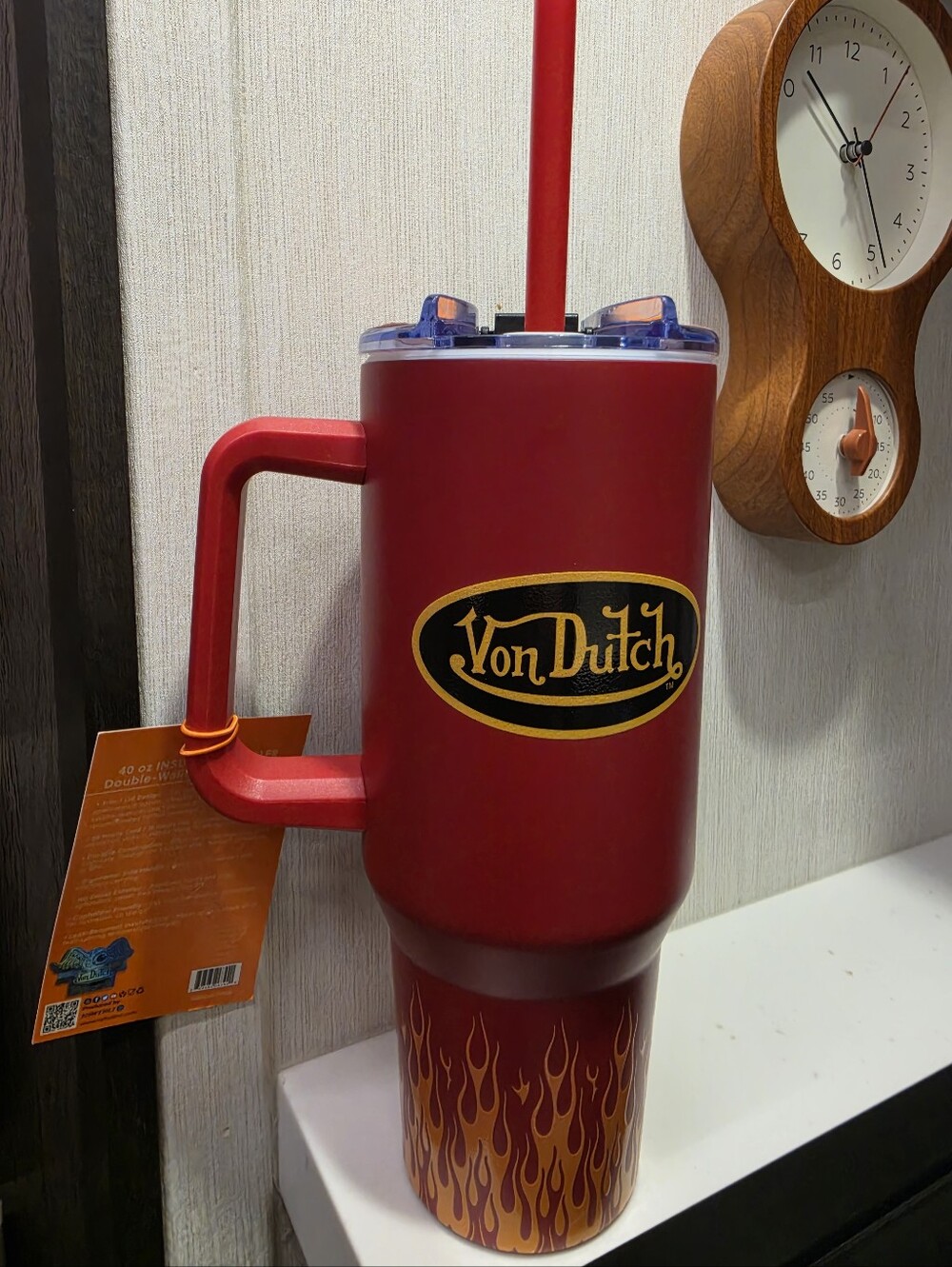 Von Dutch NEW Red Travel Tumbler 40 oz with Yellow Flame Graphic